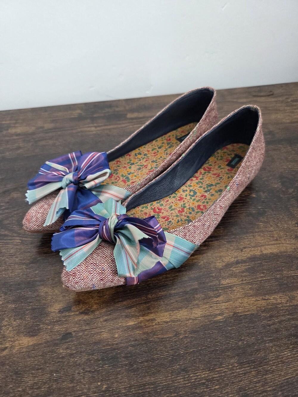 Mere Ballet Flat Shoe Bows Tweed Colorful Ecentric Artsy Fun Statement Size 9